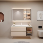 奶油风陶瓷一体盆浴室柜，组合家用洗手盆，洗脸台盆洗漱台卫浴柜