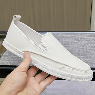 品牌卡丹路男鞋豆豆鞋男士秋季白色休闲皮鞋真皮透气鞋子