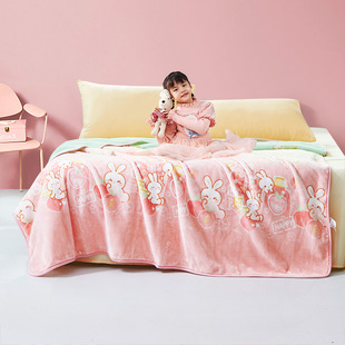 富安娜家纺法兰绒毛毯可机洗午睡毯卡通儿童沙发，毯宿舍空调毯盖毯