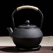 禅意境复古中日式煮水泡茶道家居内搪瓷涂层办公室提梁锤纹铸铁壶