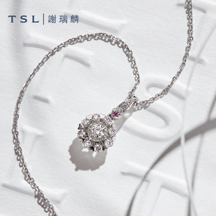 TSL谢瑞麟18K金钻石吊坠镶嵌女轻奢复古花型挂坠不含链BD203