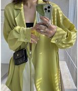 绿色防晒衣女夏季韩版开衫系带透气宽松纯色西装领衬衫薄外套