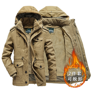 冬季棉衣男士棉袄工装东北大衣加绒加厚可拆卸内胆棉服中长款外套