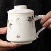 金镶玉羊脂玉白瓷办公杯素烧手绘山水茶杯大容量2023高档水杯