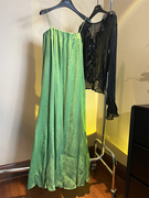 绿色吊带连衣裙女夏装性感系带抹胸裙简约时尚度假风长裙棉麻裙子