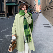 绿色双面羊绒大衣女2023冬季宽松高级感中长款小个子毛呢外套