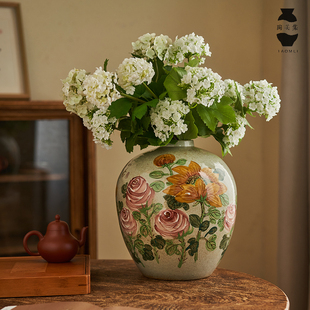 景德镇手工手绘水培花瓶玫瑰向日葵中式客厅小口径干插花花器摆件