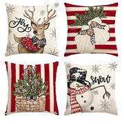 跨境圣诞节抱枕套创意雪人麋鹿，亚麻靠枕套居家装饰沙发靠套