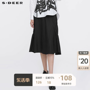 sdeer圣迪奥半身裙女装休闲抽褶拼接不规则，黑色半身长裙s21361106