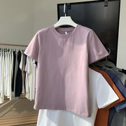 香芋紫色棉质舒适短袖圆领宽松百搭休闲简约显瘦半袖上衣纯色t恤