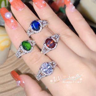 sisi典雅宫廷璀璨坦桑蓝宝石，高级感戒指，女镀18k几何白锆开口指环