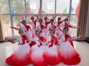 现代舞灯火里的中国红色舞蹈表演服开场舞大摆裙演出连衣裙合唱服