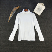 外贸单纯色(单纯色)白色莫代尔t恤长袖打底衫秋季薄款高领衫日单修身(单修身)简约