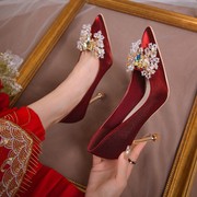 玖玖婚鞋红色低跟婚鞋女中式新娘婚宴鞋不累脚，秀禾敬酒服高跟鞋
