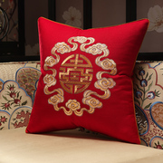 中式棉麻亚麻刺绣抱枕沙发靠垫红木靠枕圈椅腰枕床头绣花靠背垫大