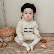 韩版婴儿纯棉毛衣套装秋装男女宝宝秋冬毛线上衣+短裤春秋两件套