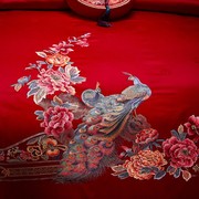 新中式婚庆床上用品四件套刺绣花婚嫁喜被套高档结婚礼床品套
