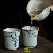 青花瓷茶杯个人专用陶瓷主人杯单杯功夫茶品茗杯闻香杯聚香大容量