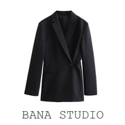 BANA外贸西班牙ZA单设计感黑色修身显瘦收腰不对称中长款西服西装