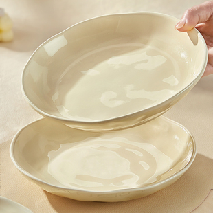 奶油风盘子菜盘家用2024陶瓷碗碟餐具8寸深盘餐盘高级感碟子