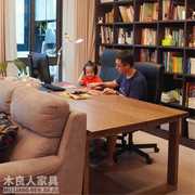 美式实木书桌家用客厅大学习长桌轻奢现代莫比恩工作台双人办公桌