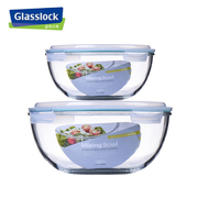 glasslock钢化玻璃保鲜盒圆形，微波炉冰箱冷冻收纳密封玻璃沙拉碗