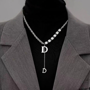 2024年高级感D字母重工设计粗链毛衣链个性时尚轻奢百搭项链