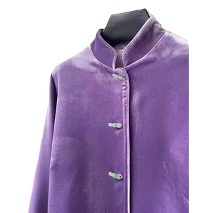复古新中式紫色立领金丝绒衬衫女秋冬轻国风加厚短款外套2023