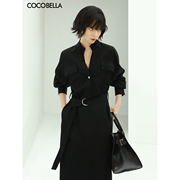 COCOBELLA优雅气质立领黑色连衣裙女重工通勤OL衬衫裙FR147
