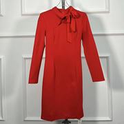 本系列春秋款法式优雅红色蝴蝶结洋气时髦气质连衣裙女装