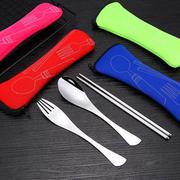 不锈钢餐具套装儿童勺叉户外便携餐具，简约风布袋餐具勺叉筷三件套