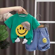男童夏季韩系短袖套装婴小童宝宝夏天衣服婴儿外出服超萌笑脸两件