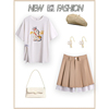 美式白色短袖T恤女夏季2024慵懒风设计感小个子百褶半身裙子