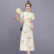新中式国风改良旗袍，连衣裙女夏2024高端气质，修身水墨印花裙子