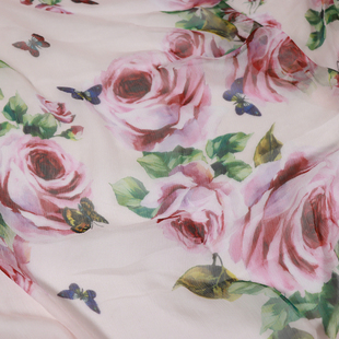 宽幅高定浪漫玫瑰真丝，顺纡纱汉服衬衫，连衣裙桑蚕丝服装布料面料