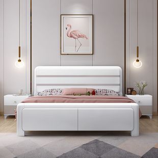 枕中梦实木床现代简约白色，烤漆橡木床北欧气压，高箱储物1.8m1.5米