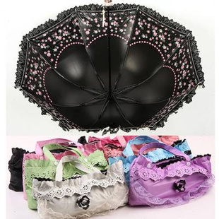 太阳伞防晒防紫外线雨伞女晴雨，两用折叠黑胶蕾丝公主遮阳洋伞女神