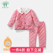 女童棉服两件套儿童冬装小童，冬季棉袄宝宝加绒加厚保暖棉裤套装