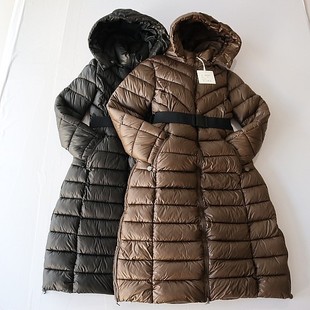冬季女中长款长袖棉服外套，连帽拉链腰带修身纯色百搭保暖棉衣x11