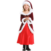 母女装圣诞节平安夜聚餐派对圣诞舞台演出酒红色长裙可爱圣诞服装