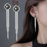 2022水晶镶嵌流苏耳坠纯银，耳环防过敏气质，原创设计轻奢耳饰