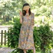 2024棉绸连衣裙夏季女时尚，人造棉宽松大码外穿中长款印花裙子