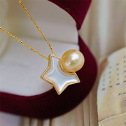diy珍珠配件18k包金铜(包金铜)厚镀金贝壳星星，经典吊坠项坠半成品8-8.5mm