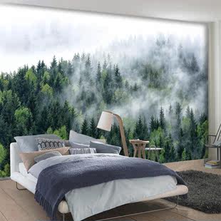森林大型壁画无缝卧室餐厅壁纸客厅，电视墙沙发，墙纸雾树林风景755