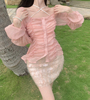 人鱼姬超仙美防晒衫套装夏季温柔气质粉色衬衫吊带珠片半身裙