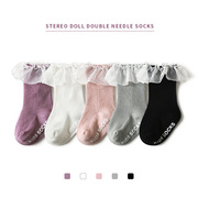mumudora宝宝袜儿童袜子女童纯色透明花边点胶防滑学步袜婴儿全棉