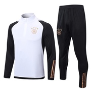 德国队黑白半拉长袖球衣2324足球训练服男套装跑步出场运动服