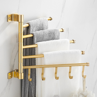 金色毛巾架多杆卫生间旋转毛巾杆墙角双杆浴室置物架免打孔