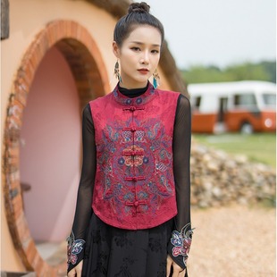 民族风女装2024春季中国风传统复古立领盘扣刺绣唐装马甲外套