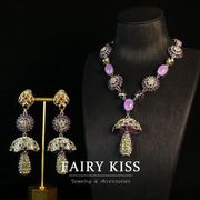 精致个性蘑菇项链套装 紫色几何密镶满钻高级感百搭优雅清新饰品